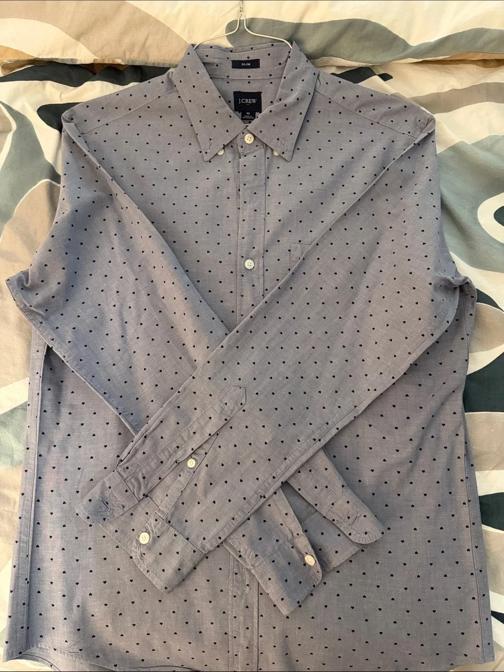 J. Crew Men’s Light Blue Shirt with Navy Micro-Dot Pattern